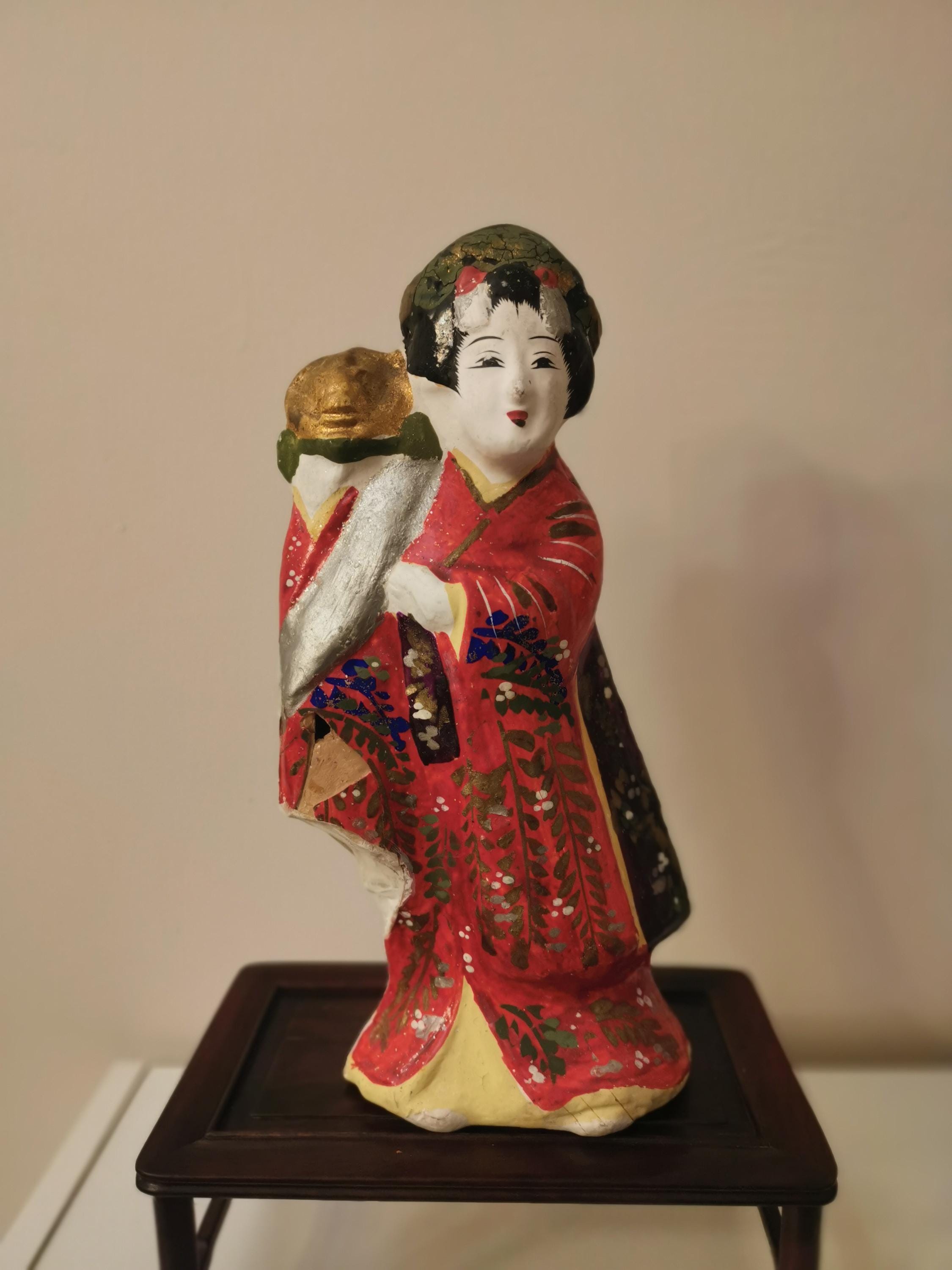 Antique Fushimi Clay Doll, Japanese Lady in Kimono, Tamba Figurine