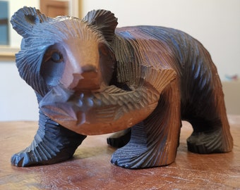 ヴィンテージ ヒグマ木彫り 魚を抱いた熊 - 北海道アイヌ装飾 - Etsy 日本