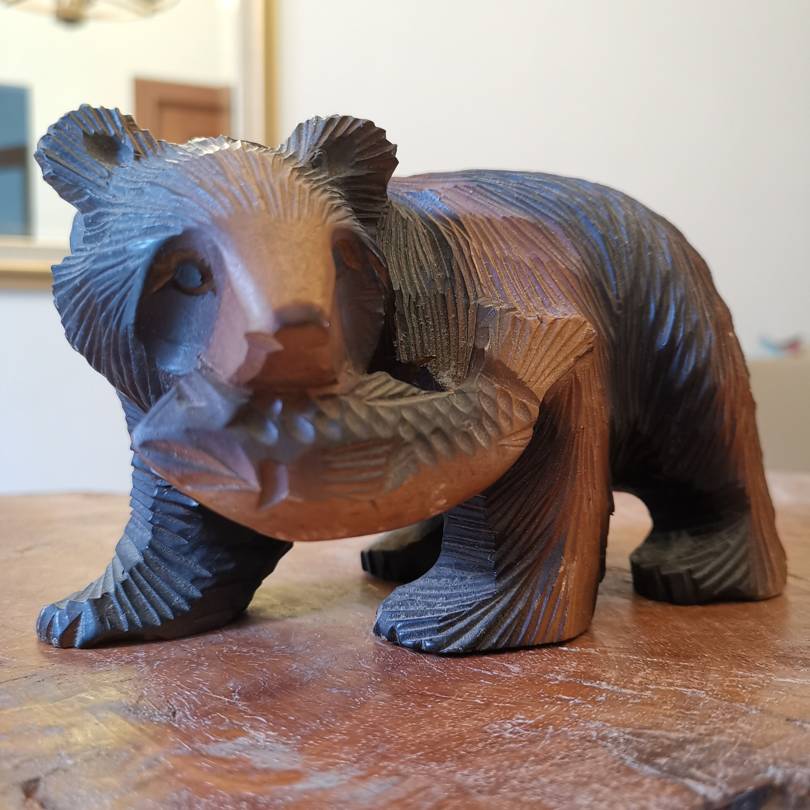 ヴィンテージ ヒグマ木彫り 魚を抱いた熊 - 北海道アイヌ装飾 - Etsy 日本