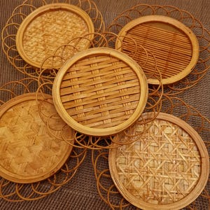 Juego de 5 posavasos de bambú vintage, posavasos de bambú artístico japonés vintage, bandeja pequeña