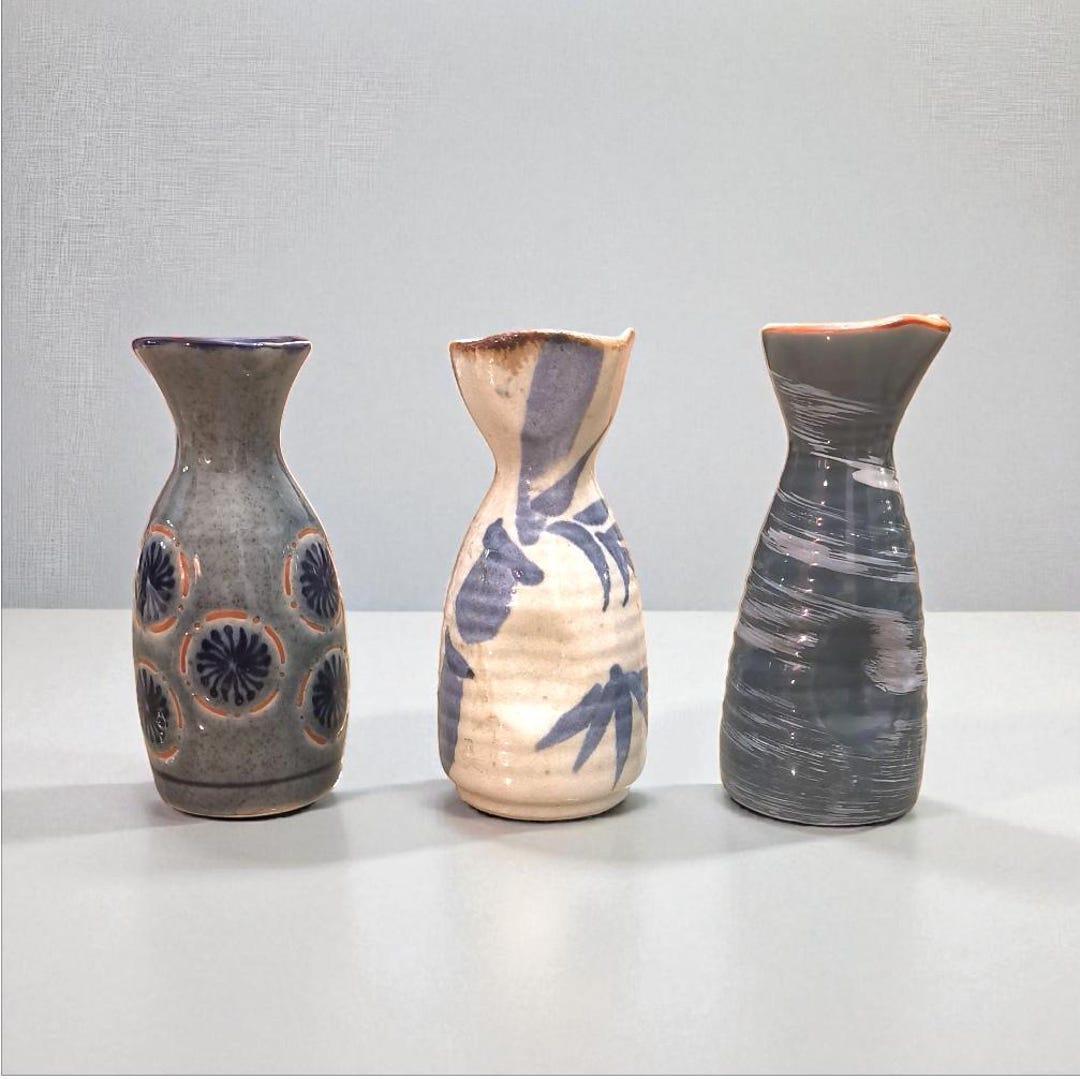 Vintage Japanese Blue & White Ceramic Sake Bottle Set - Etsy