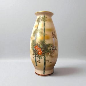 Vintage Kutani Ware Vase, Hand-Painted Plum Blossom Bird Design