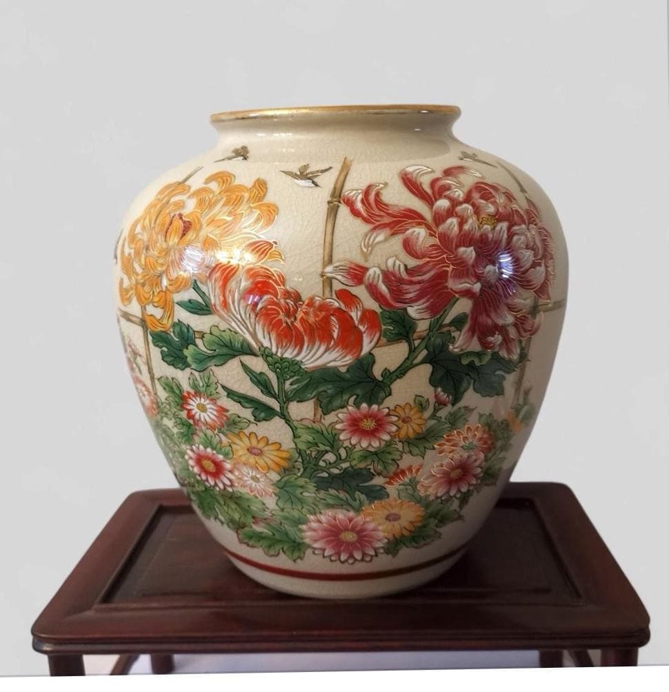 ヴィンテージ九谷焼花瓶：手描き菊、日本製磁器 - Etsy 日本