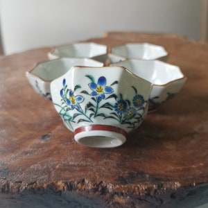 Sake set, Japanese vintage guinomi,  japanese hand painted sake cups, nihonshu, vintage octagonal sake sets