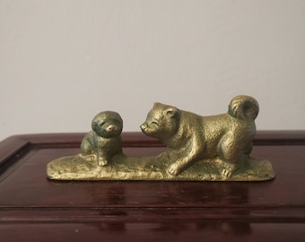 ヴィンテージの日本の干支犬文鎮：金鉄製ペーパーウェイト - Etsy 日本