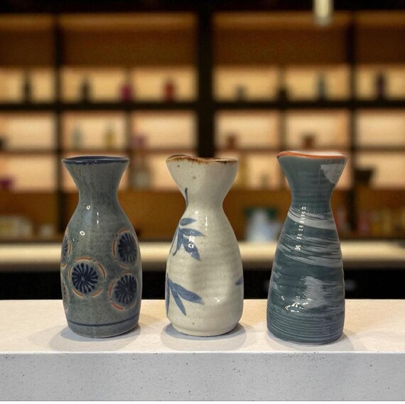 Vintage Japanese Blue & White Ceramic Sake Bottle Set - Etsy