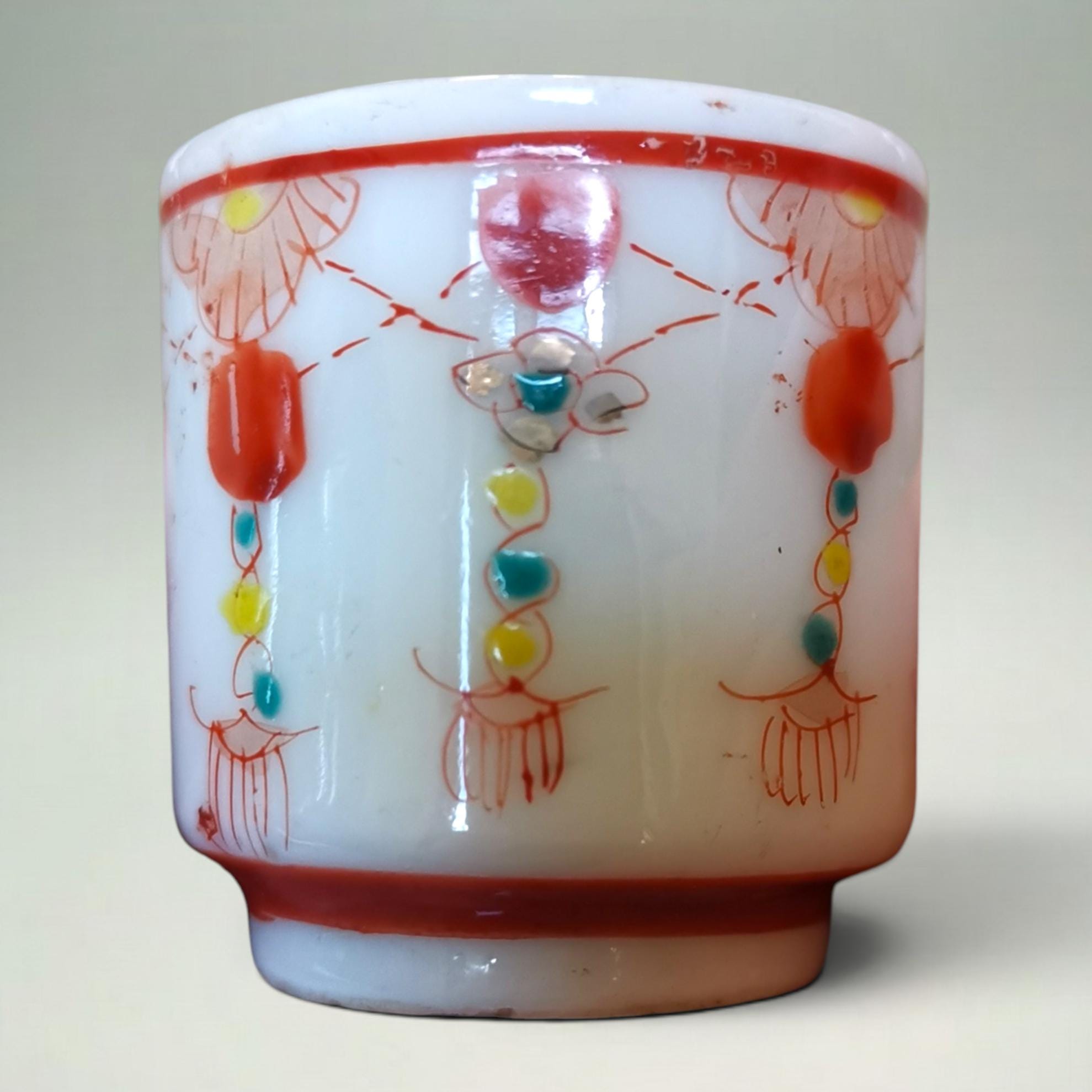 SAKAO✨ Antique Japanese Sake Cup, Hand-painted Meiji/taisho Floral Tassel