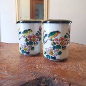 Pair of Japanese Yunomi, Japanese tea cup, tea cups, hand paint japanese teacups, Kutani yaki matcha tea cup, sencha, gyokuro green tea cup