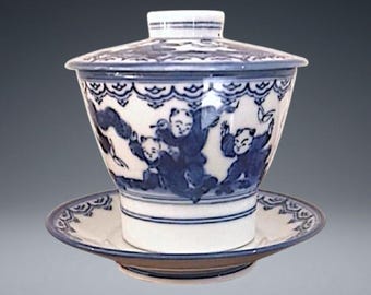 Vintage Arita Ware Chawanmushi Bowl, Japanese Porcelain Tea Cup