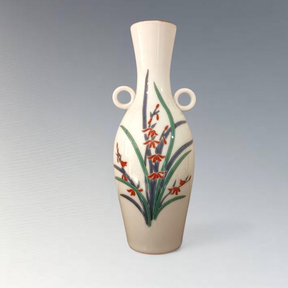 ヴィンテージ　花柄装飾の陶器瓶 花模様 陶器の花瓶 ZA445