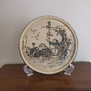 Vintage Japanese Pottery Wall Art, Oriental Kabin Plate (dia30cm)