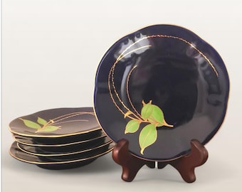 Vintage Koransha Arita-ware Plates, Set of 5, Hand-Painted Gold Leaf