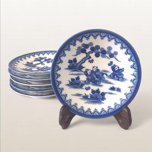 Japanese small Blue & White Porcelain plate, tableware, Boys Chasing Butterflies plate, Chinoiserie tableware,Arita ware Nabeshima, Set of 6