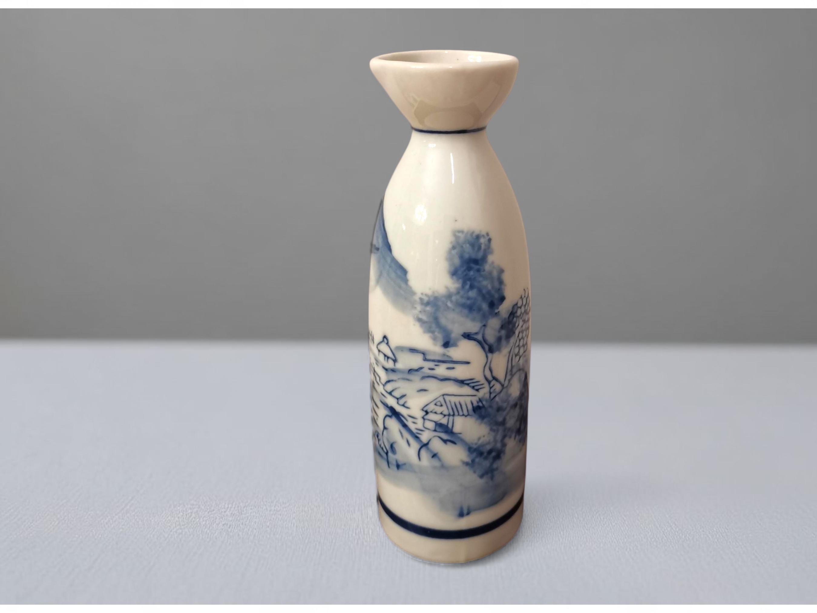 Vintage Japanese Sake Bottle: Blue & White Porcelain Tokkuri - Etsy