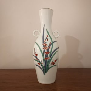 Vintage Arita Ware Floral Vase, Hidenho Handpainted Porcelain
