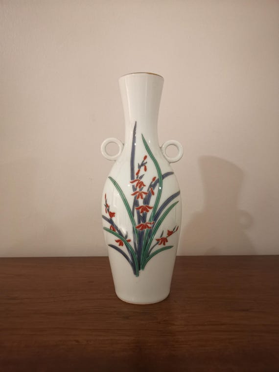 ヴィンテージ有田焼花瓶、秀伝峰手描き磁器 - Etsy 日本