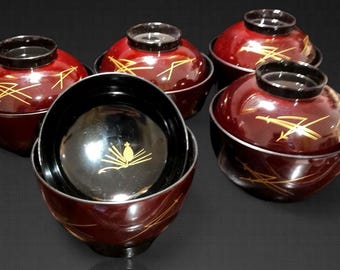 アンティーク漆塗り蓋付き汁椀 | おわん 906 - Etsy 日本
