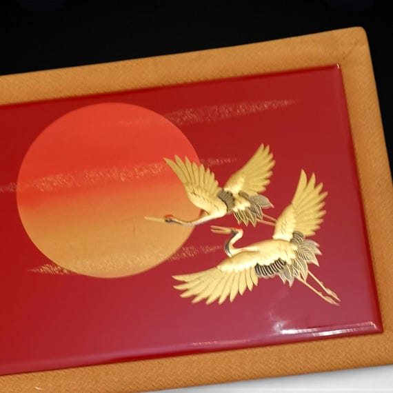 Vintage Maki-e Lacquer Panel – Golden Cranes & Red Sun Art - Etsy