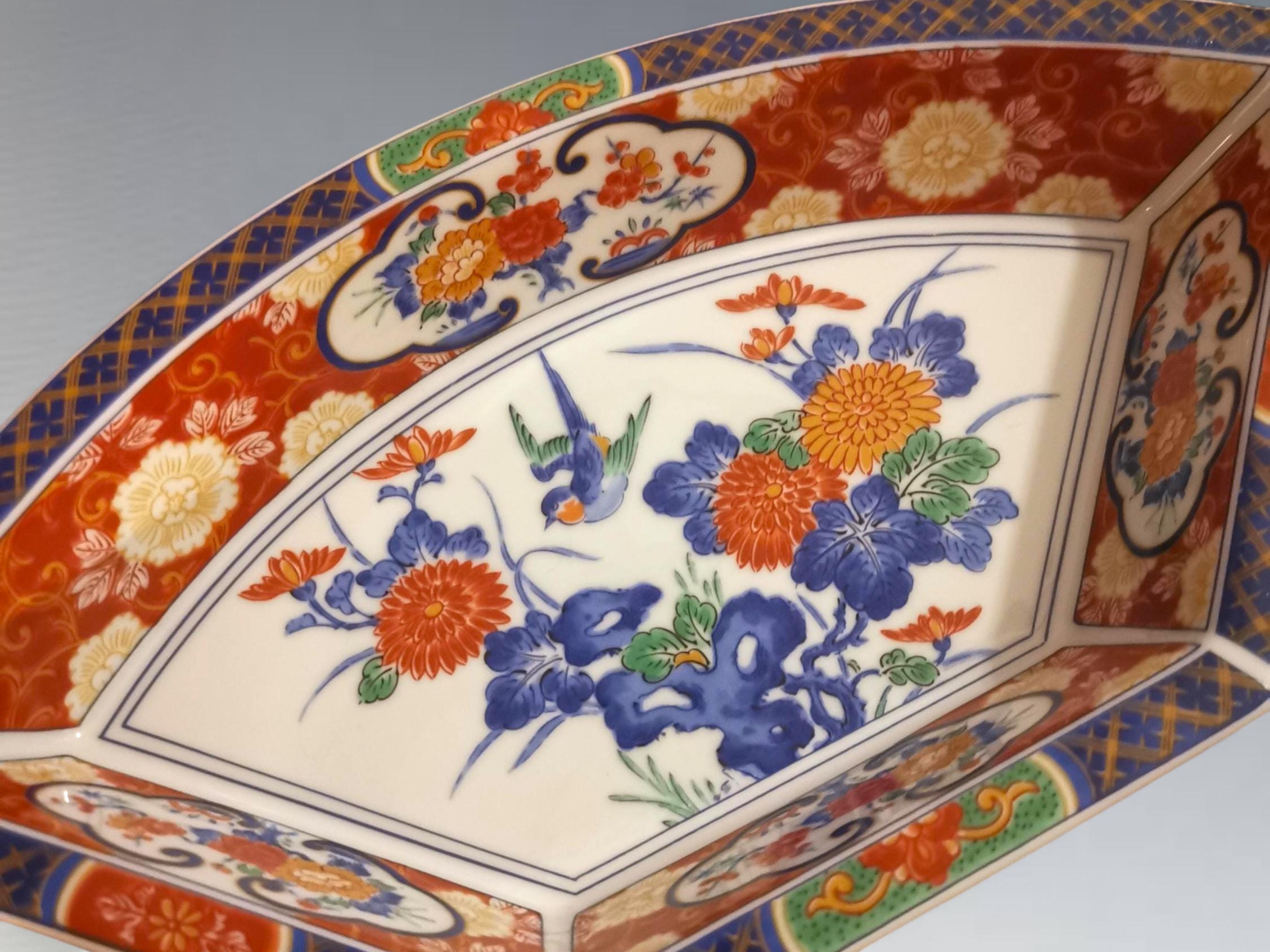 Japanese Arita Ware Kinran-de Imari Porcelain Plate – Götan  2 Large Japanese Arita Imari Fan Geometric Fine Porcelain Plates Not marked main image 1