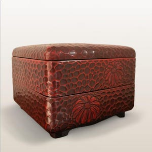 Jubako, Japanese vintage box, Vintage flower crafted Box, Traditional hand made two-tiered red box, vintage home decor