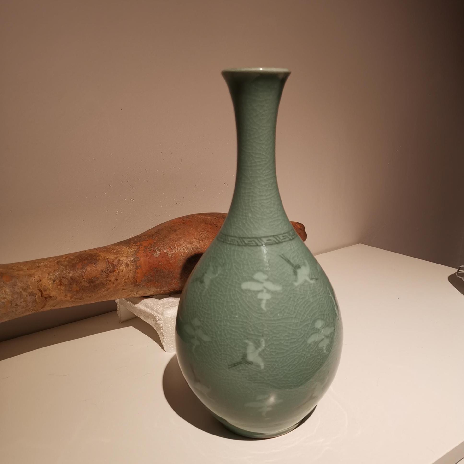 越前焼 青磁花瓶 鶴模様　★ 高麗青磁花瓶、東洋鶴陶器、署名入り - Etsy 日本