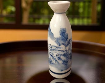 Vintage Japanese Sake Bottle: Blue & White Porcelain Tokkuri - Etsy
