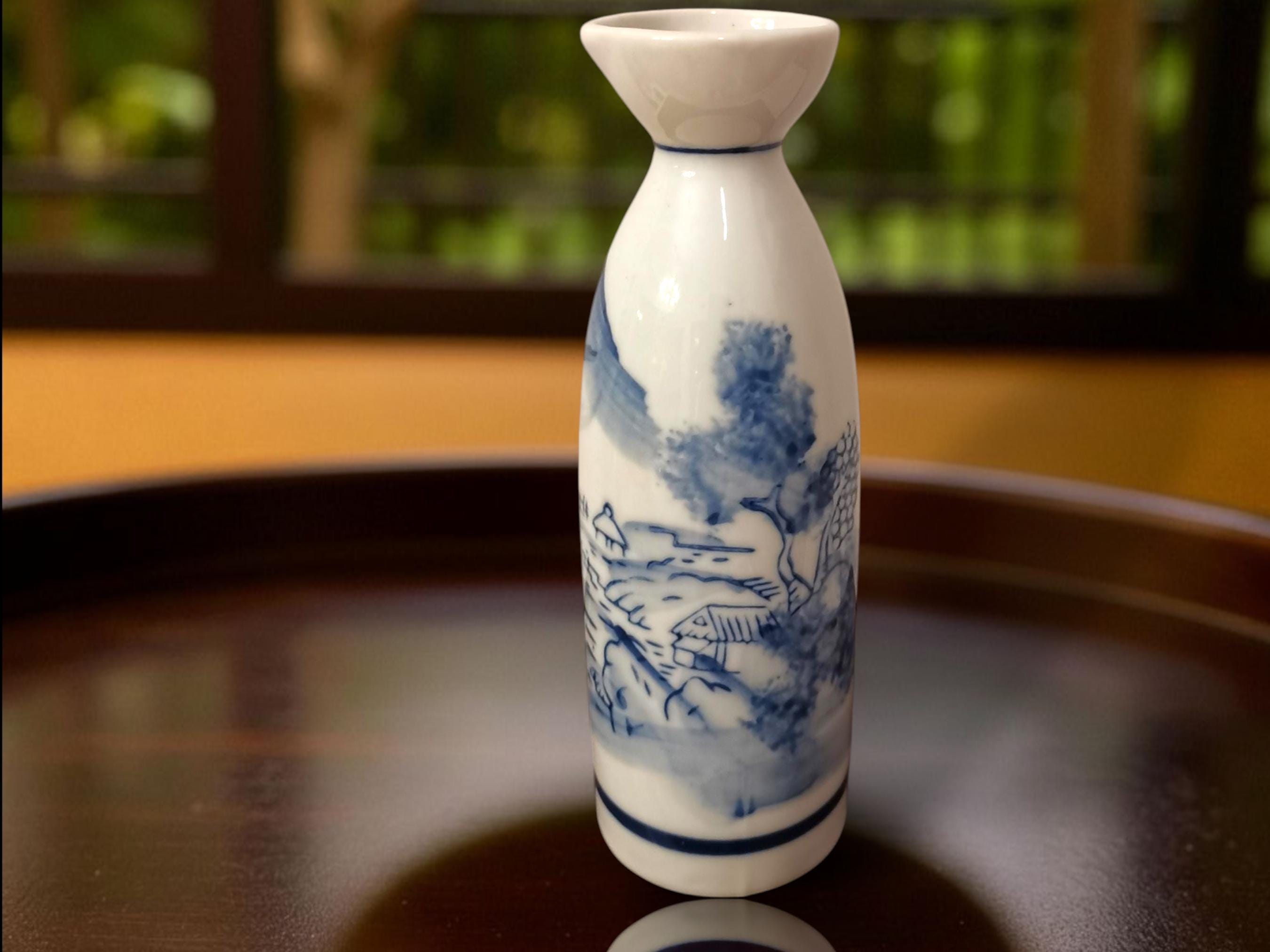 Vintage Japanese Sake Bottle: Blue & White Porcelain Tokkuri - Etsy