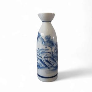 Japanese sake bottle, japanese tokkuri,  japanese vintage ceramic tokkuri, nihonshu, blue and white Painting Design Porcelain Ceramic