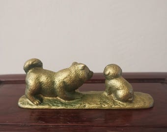 ヴィンテージの日本の干支犬文鎮：金鉄製ペーパーウェイト - Etsy 日本