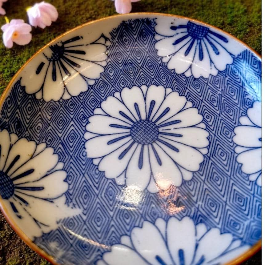 Antique Japanese Blue & White Floral Plates, Seto Imban Kiln Art