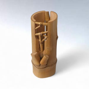 Hand-Carved Bamboo ikebana vase, Japanese Desk Organizer