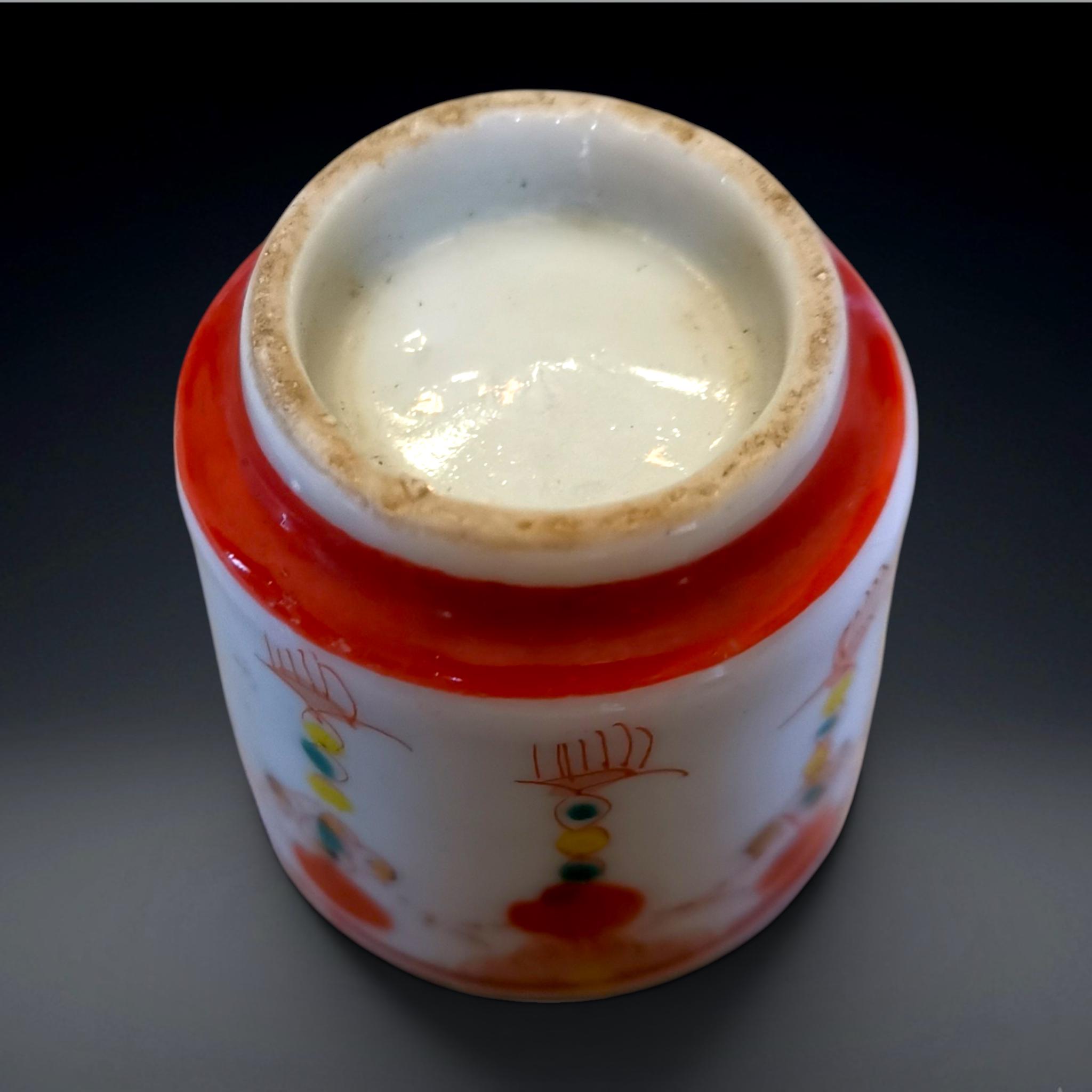 Antique Japanese Sake Cup, Hand-painted Meiji/taisho Floral Tassel