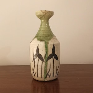 Vintage Japanese sake bottle, japanese tokkuri oribe, minimal home decor, natural color, minimalist, green sand