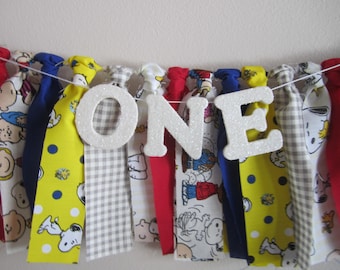 Charlie Brown Snoopy Birthday Banner Smash Cake Party Highchair Banner