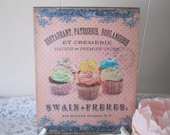 French Patisserie Boulangerie Sign Shabby Cupcake Plaque