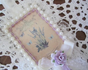 Shabby Lavender and Butterfly Gift Tag Wooden Shabby Label