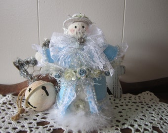 Shabby Blue and White Snow Lady Decoration