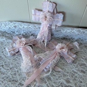 Shabby Wooden Cross Decoration Believe Label Pink Home Decoration