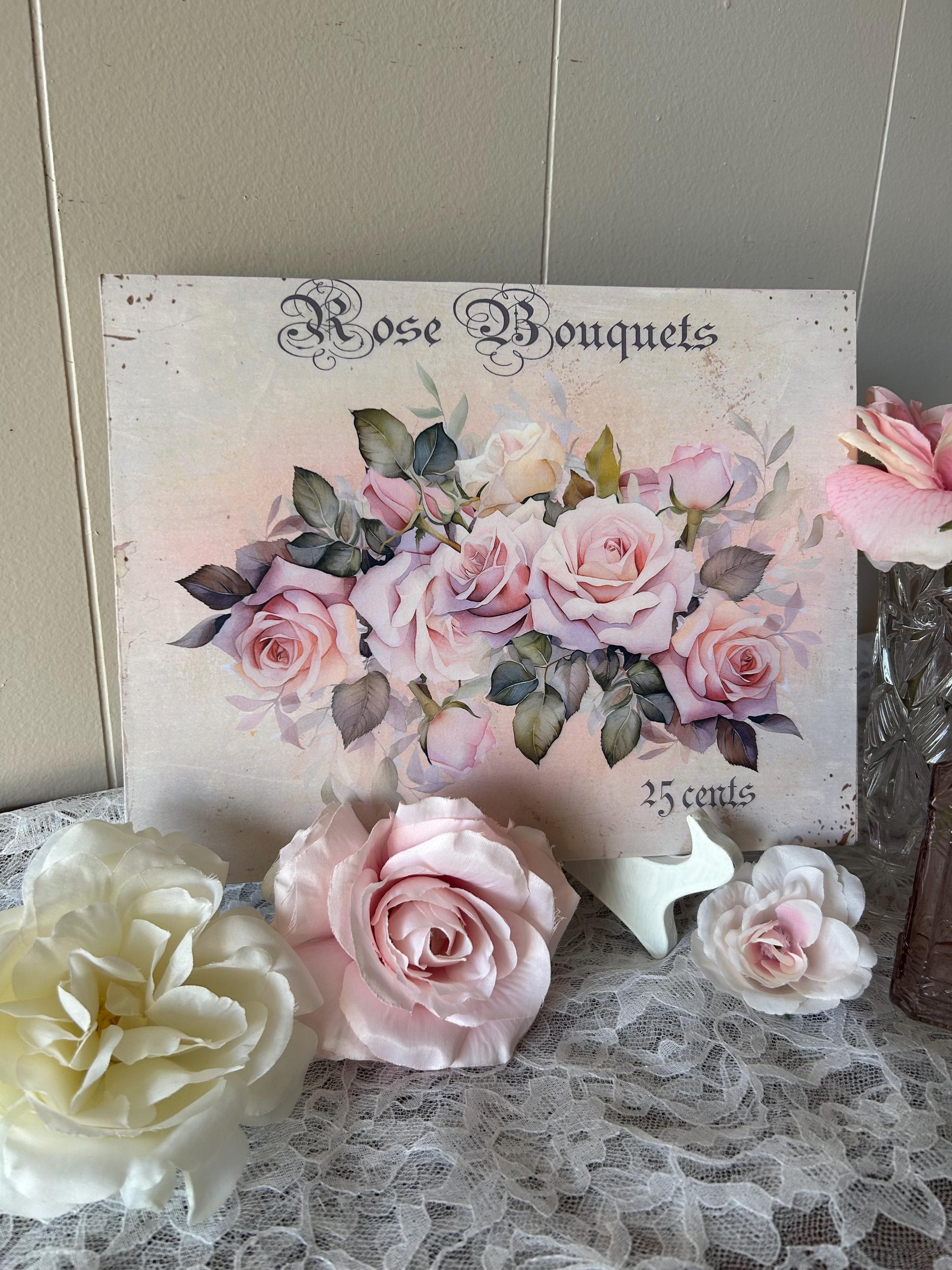Shabby Roses Wall Hanging Pink Rose Decoration - Etsy