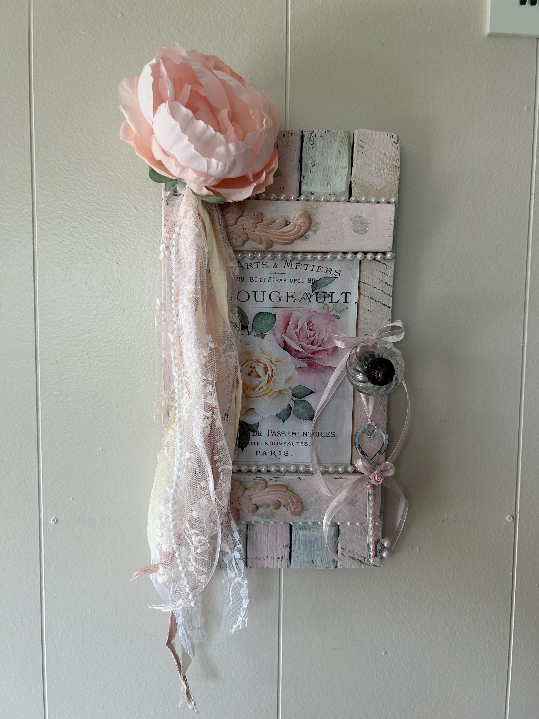 Shabby Chic Wall Hanging Pink Roses Home Decoration French Shabby Door ...