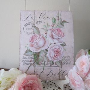 Pink Shabby Roses Sign Handcrafted Plaque