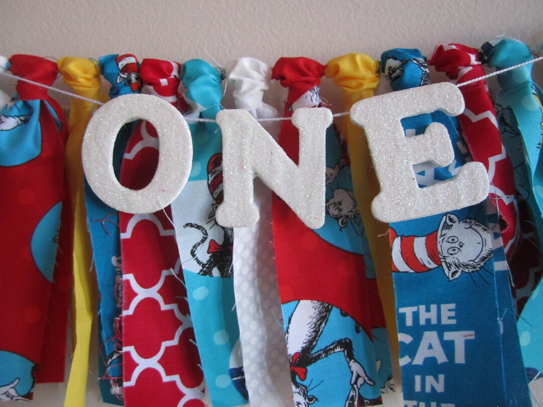 Cat in the Hat Birthday Banner First Birthday Banner Smash Cake Party ...