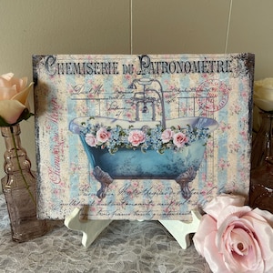 Shabby Bathroom Sign Vintage Bath Sign French Style Bathtub