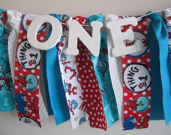 Thing One  Thing Two Birthday Banner Twins First Birthday Decoration Fabric Banner