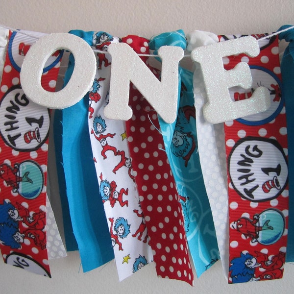 Thing One  Thing Two Birthday Banner Twins First Birthday Decoration Fabric Banner