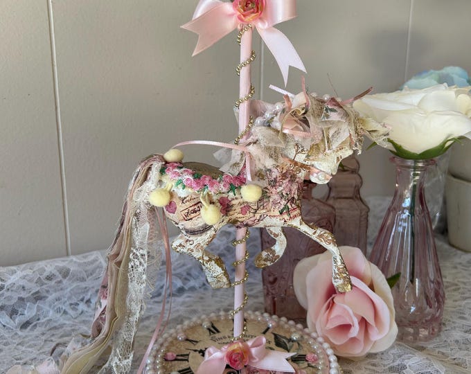 Carousel Pink Roses Shabby Carousel Horse Pink Rose Horse Decoration Vintage Style - Etsy