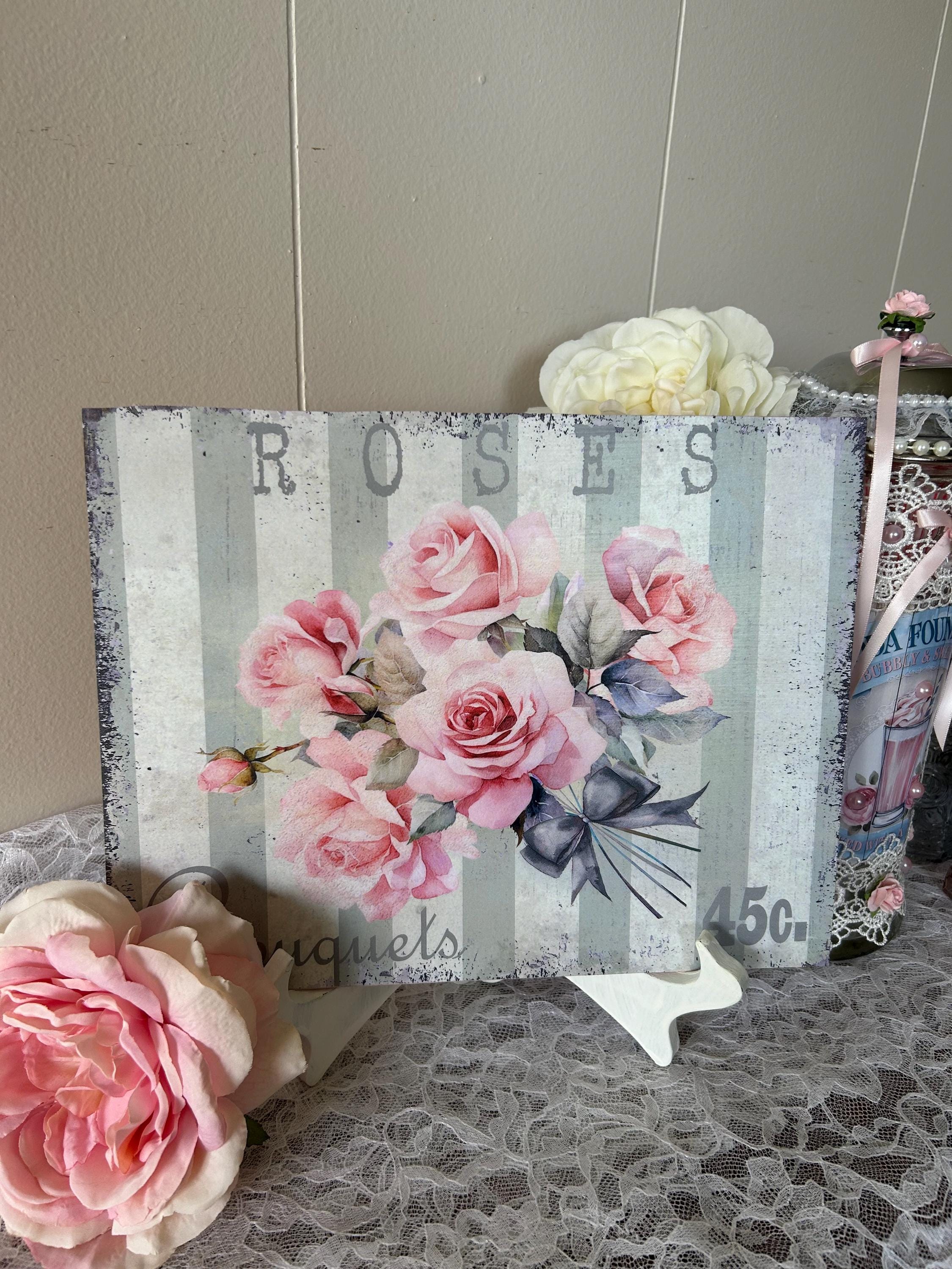 Shabby Pink Roses Sign Wall Hanging - Etsy