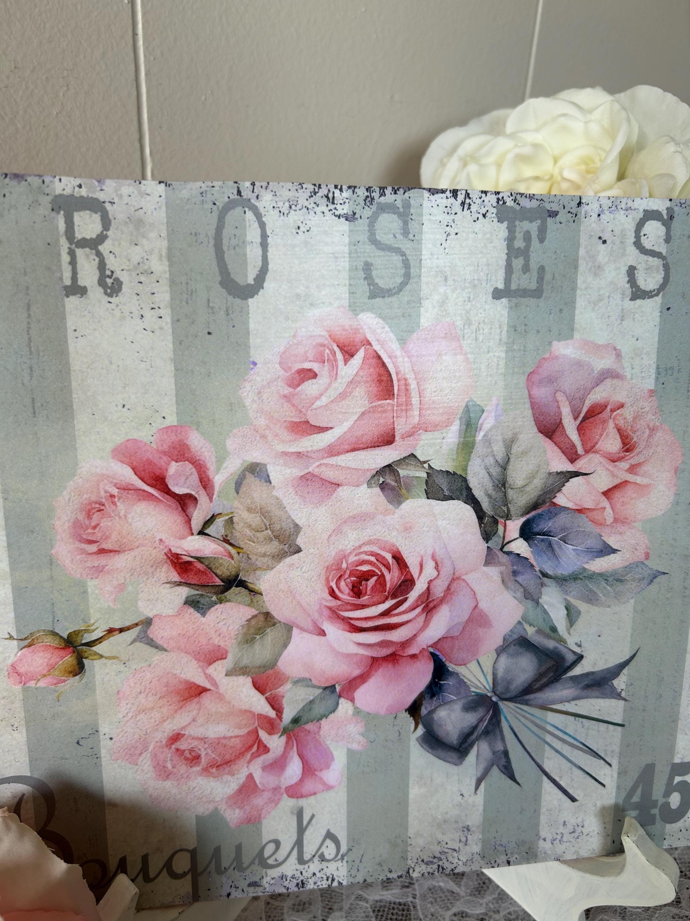 Shabby Pink Roses Sign Wall Hanging - Etsy