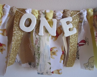 Winnie the Pooh Fabric Garland Smash Cake Decoration First Birthday Banner
