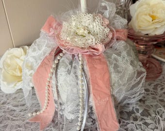 Shabby Pumpkin Decoration Fall Pumpkin Autumn Pink Silver Cottage Chic